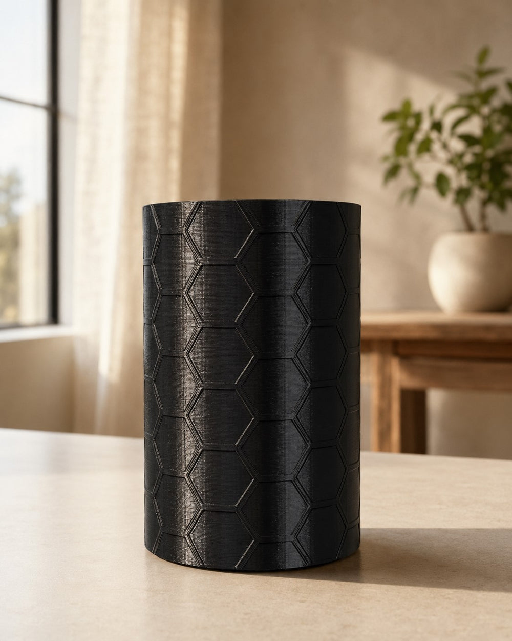 Modern Hex Vase with Adjustable Flower Frog – Watertight 3D Printed Vase