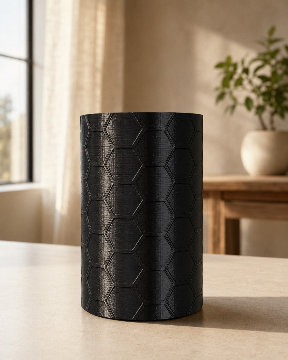 Modern Hex Vase with Adjustable Flower Frog – Watertight 3D Printed Vase